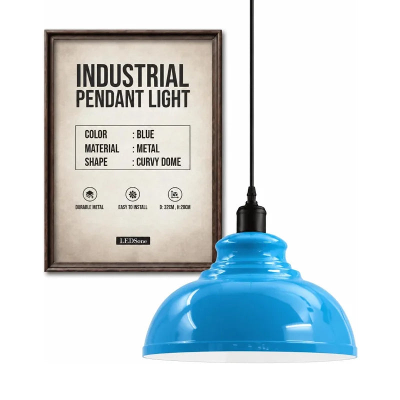 Suspension Industrielle Vintage – Lustre Rétro Métal Plafonnier Bleu
