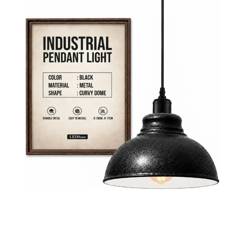 Suspension Industrielle Vintage Noire