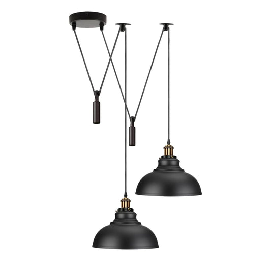 Suspension rétro industrielle à deux têtes en forme d'araignée | Métal noir 29 cm, douille E27 ~1563