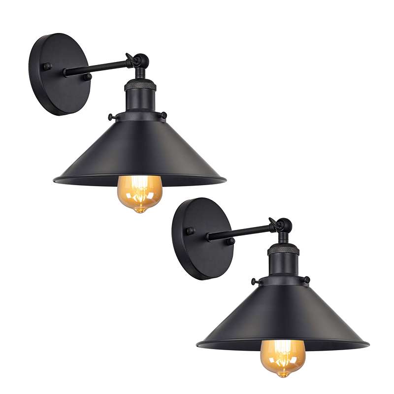 Black Cone Shade Wall Lighting Adjustable Arm-2 Pack