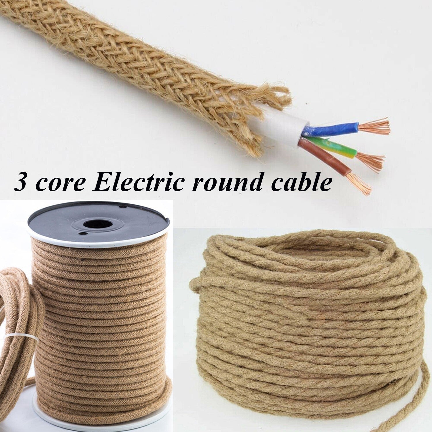  câble textile en tissu de chanvre à 3 conducteurs. 