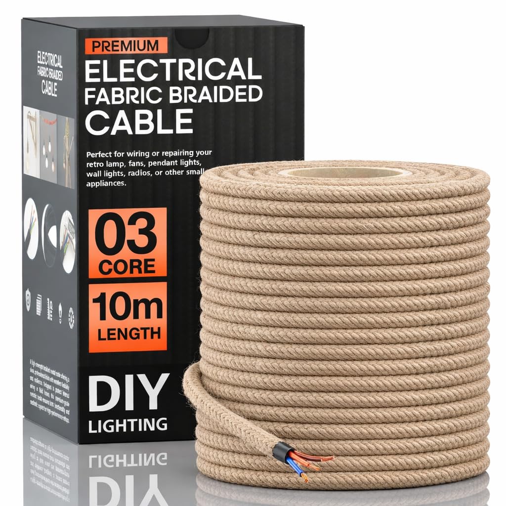 câble électrique chanvre 3 conducteurs 3x0,75mm textile vintage iscrit 1m 5m 10m
