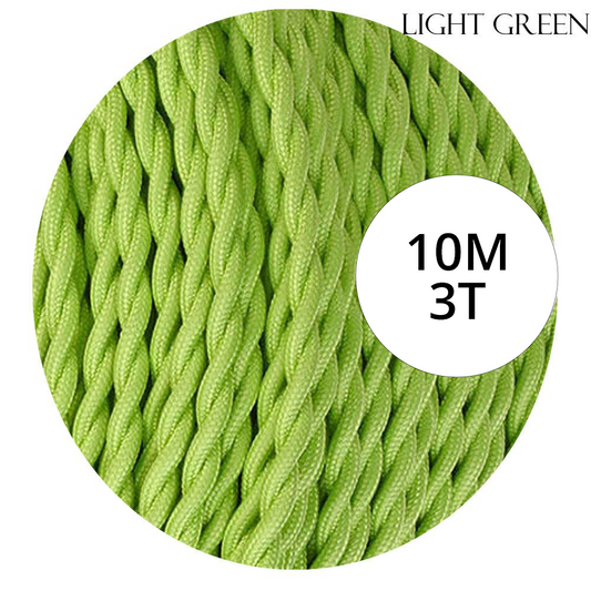 10m câble électrique torsadé à 3 noyaux recouvert de tissu de couleur vert clair 0,75 mm ~ 4836