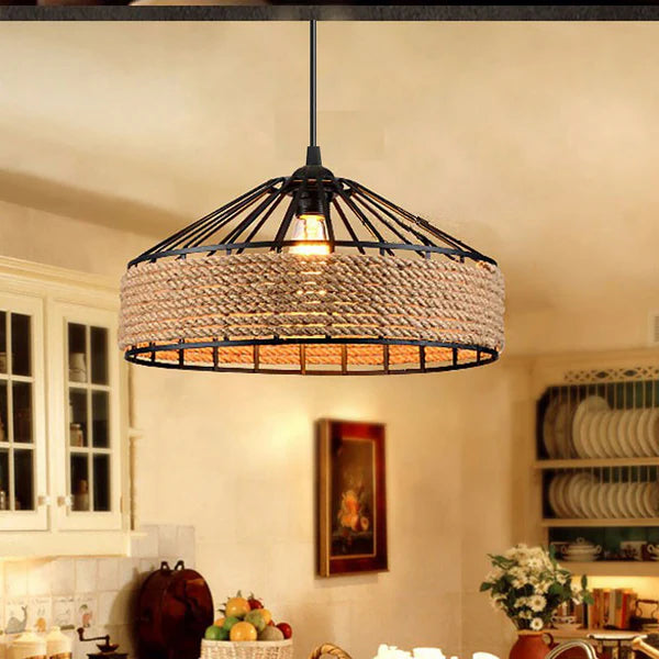 lampe suspendue chanvre, suspension corde naturelle E27, lustre rustique cuisine