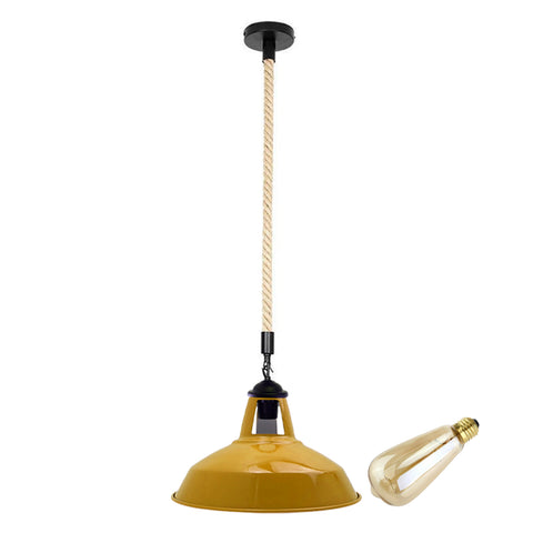 Lampe suspendue au plafond en métal industriel, corde de chanvre de 2m, ~ 5343