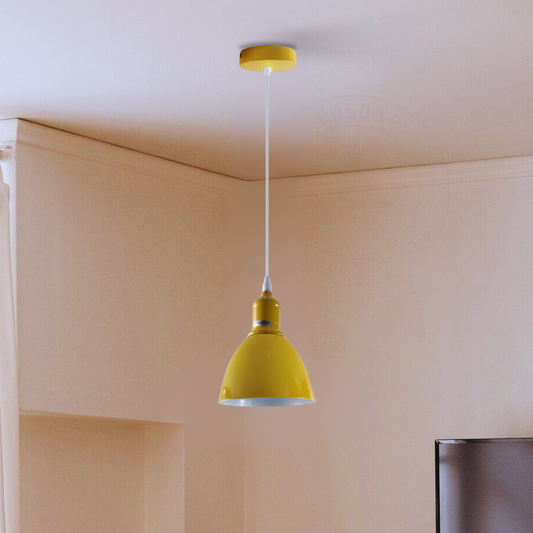 Lampe suspendue jaune de plafond réglable rétro vintage industriel avec support E27 UK ~ 4027