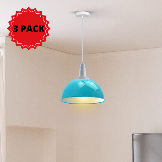 Paquet de 3 lampes suspendues de plafond bleues industrielles vintage ~ 3565