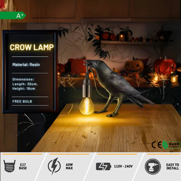 lampe décorative corbeau noir résine