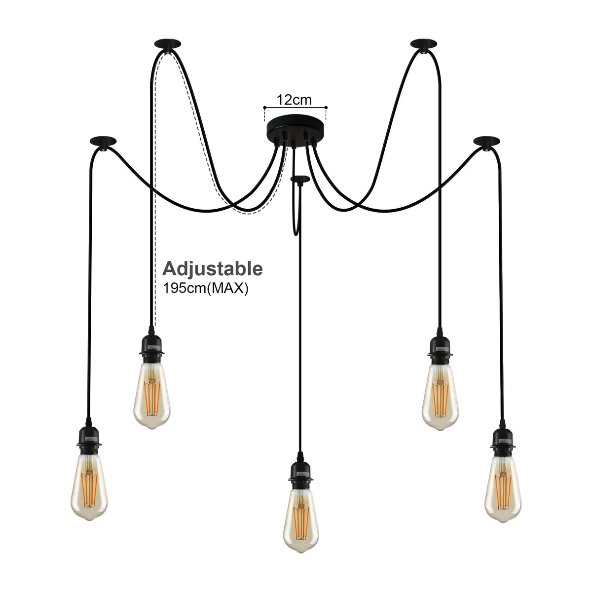 Détail douille E27 métal noir suspension araignée