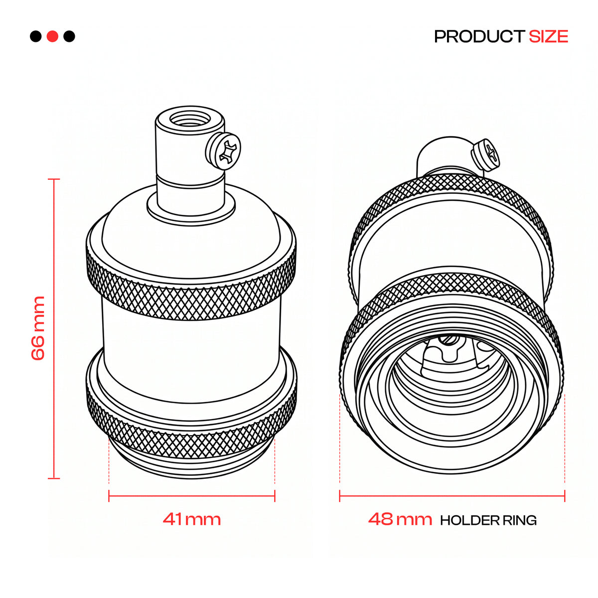 Dimensions douille E27 hauteur 66mm diamètre 41mm