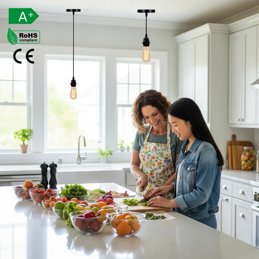 E27 câble électrique noir pour suspension luminaire 
Suspendu au-dessus de l’îlot de cuisine