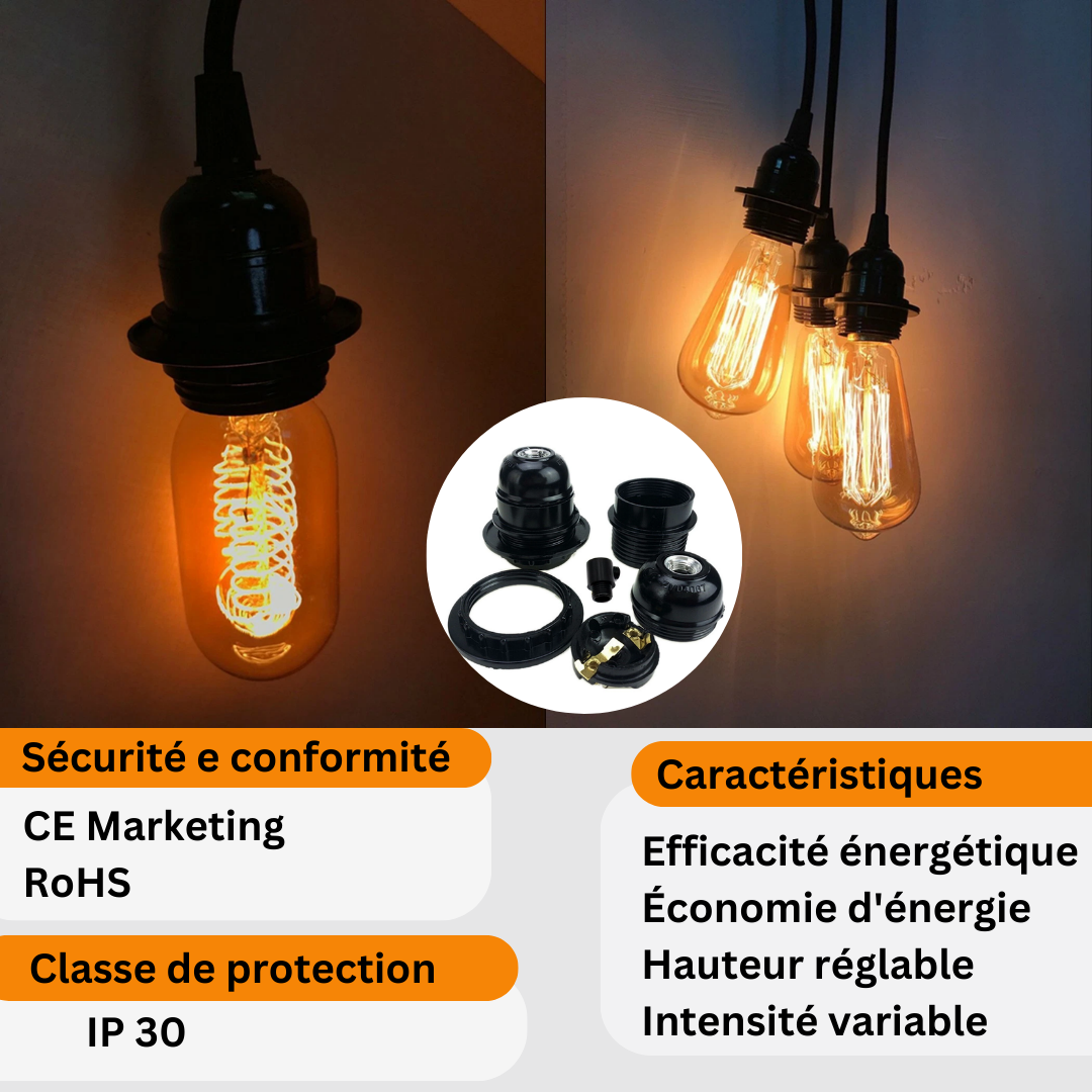 E27 cable électrique noir pour suspension luminaire Spécification