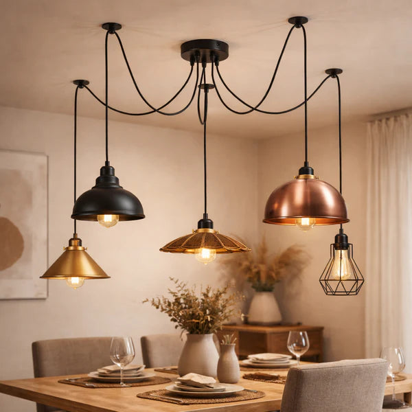 LEDSone Suspension Araignée 5 Têtes Réglable – Lustre Vintage E27