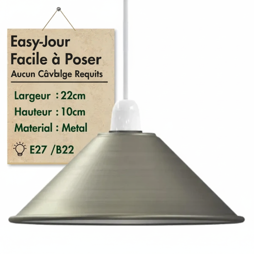 22cm Abat-jour métal facile à installer E27 B22 