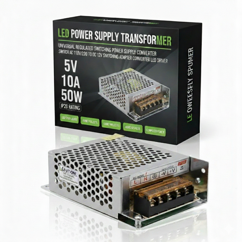 Transformateur LED 5V 10A 50W IP20 boîtier aluminium vue de face