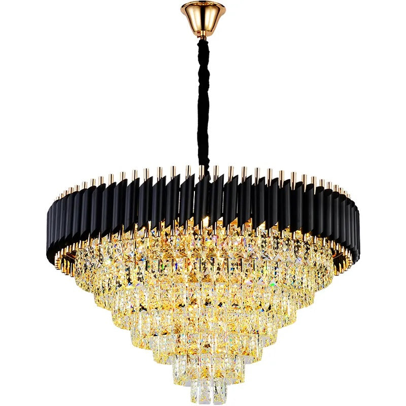 Round Black & Gold Light Chandeliers.JPG