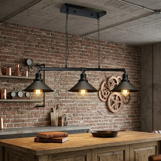 LEDSone - Luminaire Suspendu Steampunk Rétro Métal Noir | 3 Têtes E27 ~ 1502