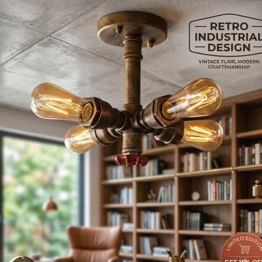 Vintage Plafonnier Tube d'eau Industriel Lustre Luminaire en Métal Rétro Suspension 4 Tête lampe Design E27 pour Salon Cuisine Couloir Loft Chambre
