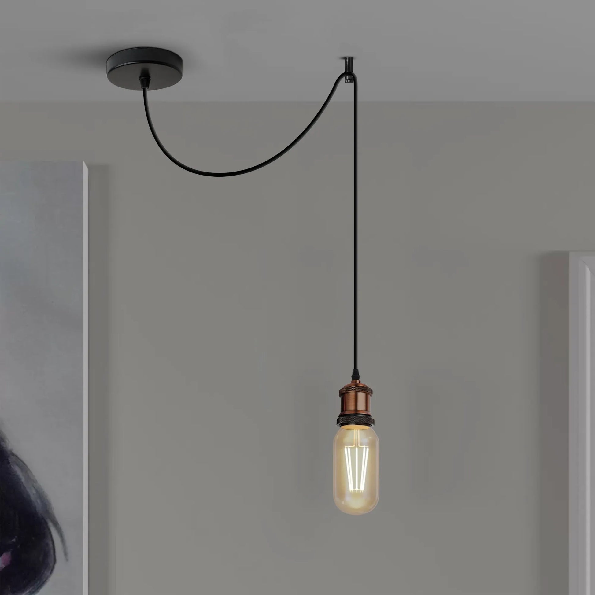 Kit suspension luminaire E27 avec câble réglable et crochet