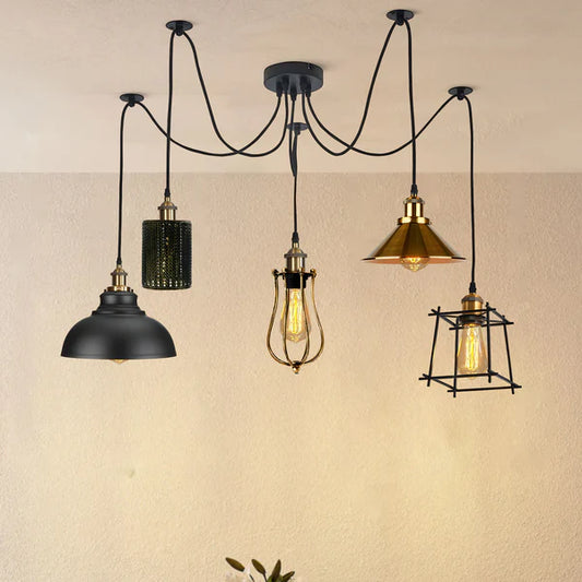 LEDSone Spider Suspension 5 ampoules E27 avec spécifications du client en métal sur la table à manger