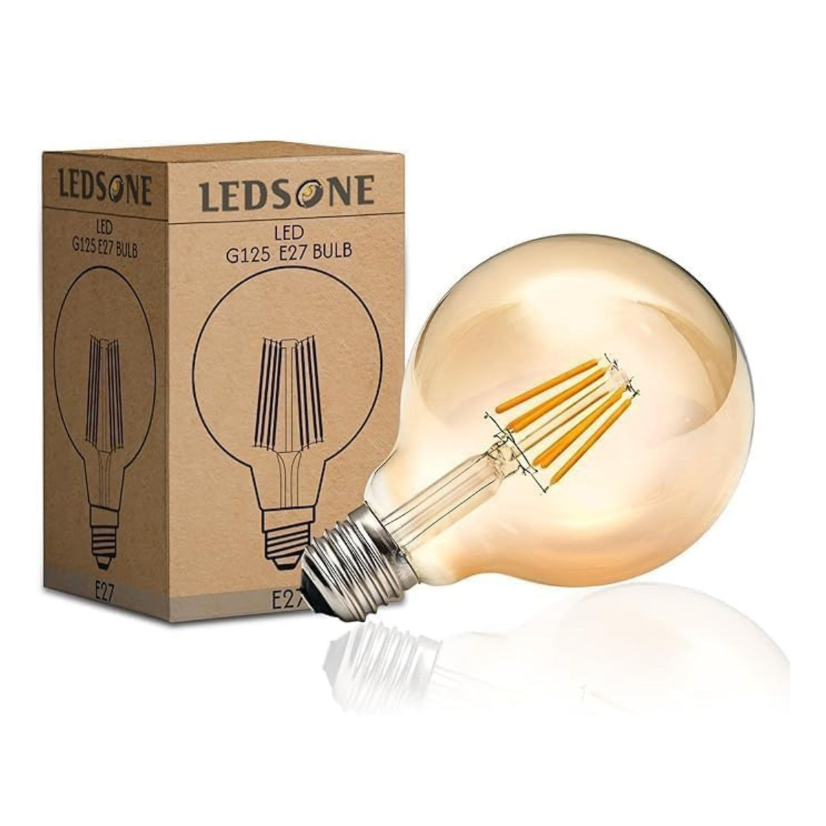 LEDSone Ampoule LED Edison Vintage G125, 8W, E27, Blanc Chaud 2700K, Non Dimmable, Filament Spirale, Économie d’Énergie, Globe Décoratif pour Suspension, Noël et Maison 
