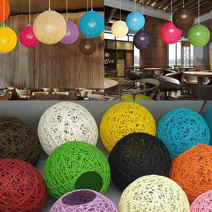 Lampe Suspendue Sphère Fil de Rattan Suspension