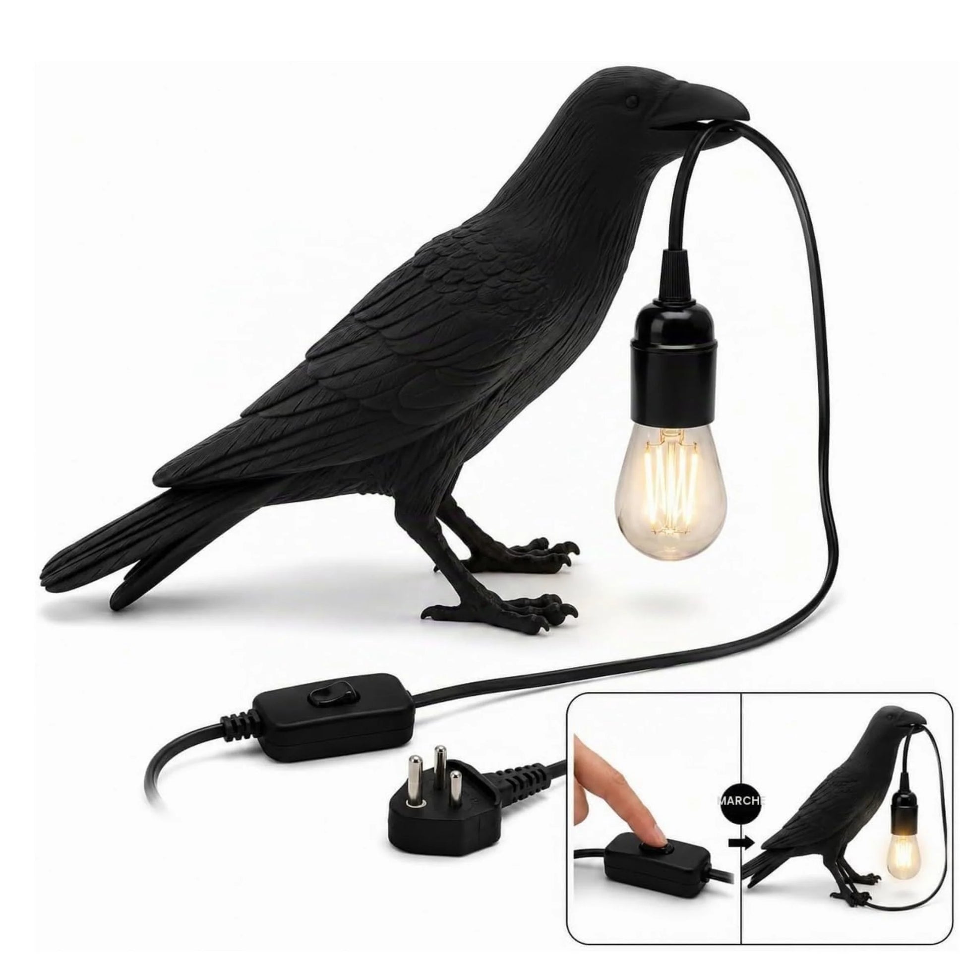 Lampe corbeau en résine au design décoratif