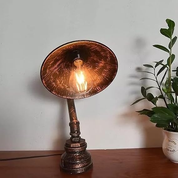 Lampe de Bureau Pipe Industrielle Steampunk - Tuyau d'Eau Noir E27
