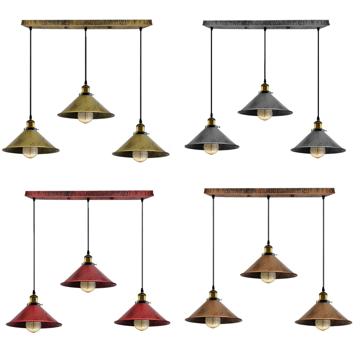 Ledsone Suspension vintage argentée 3 têtes E27