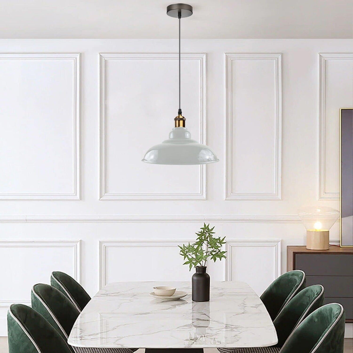 Luminaire Suspension Design Industriel Lustre Abat-jour en Métal Blanc