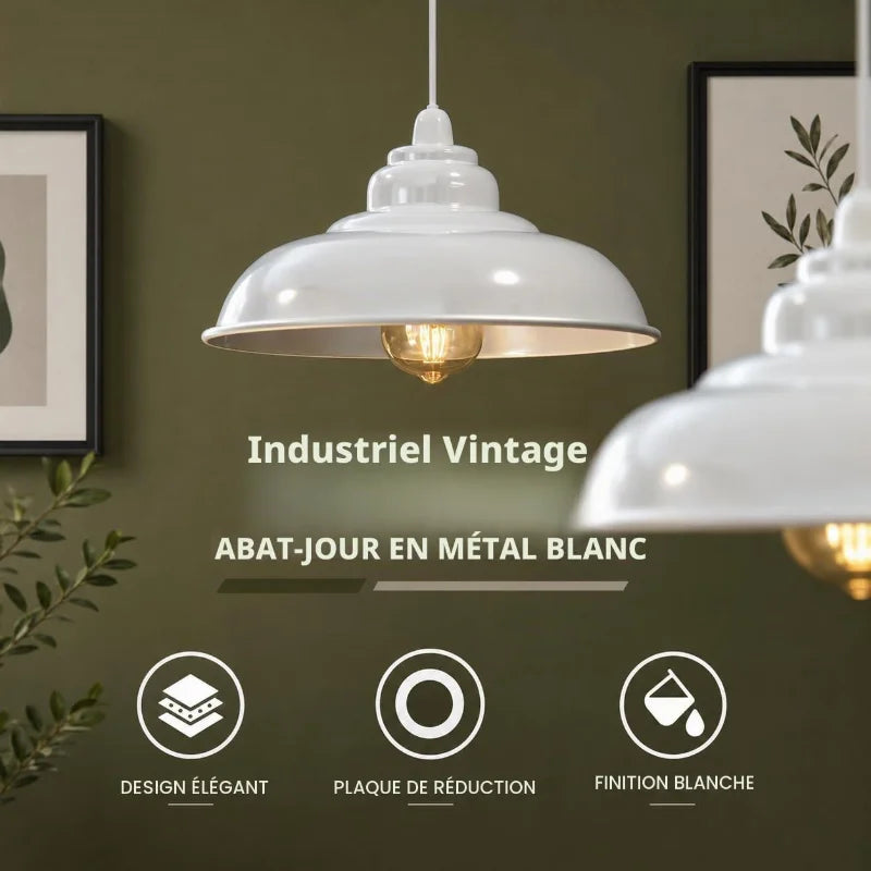 Luminaire industriel suspendu avec abat-jour métallique