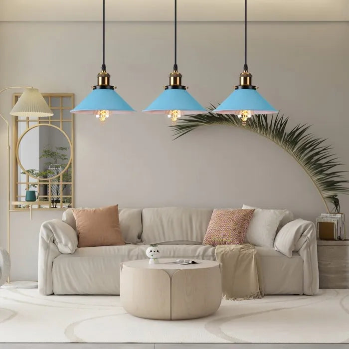 Luminaire industriel suspendu pour décoration intérieure Bleu