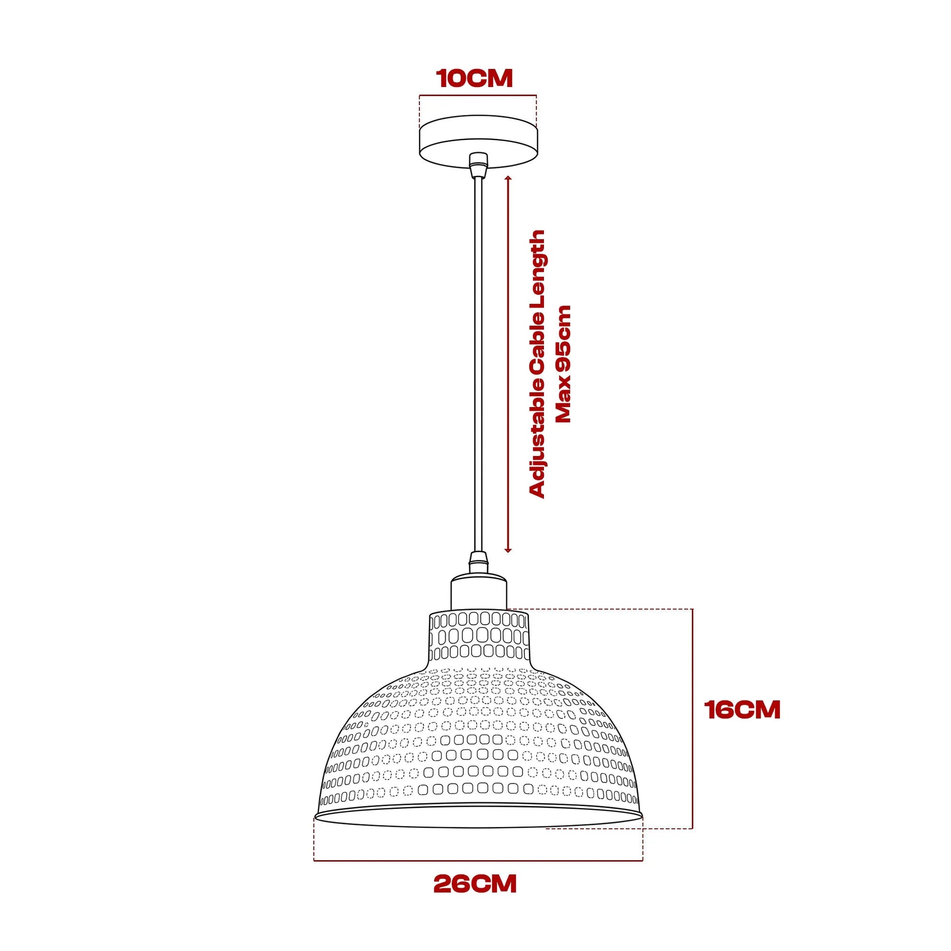 Luminaire suspendu industriel en métal martelé avec abat-jour dôme 26 cm E27