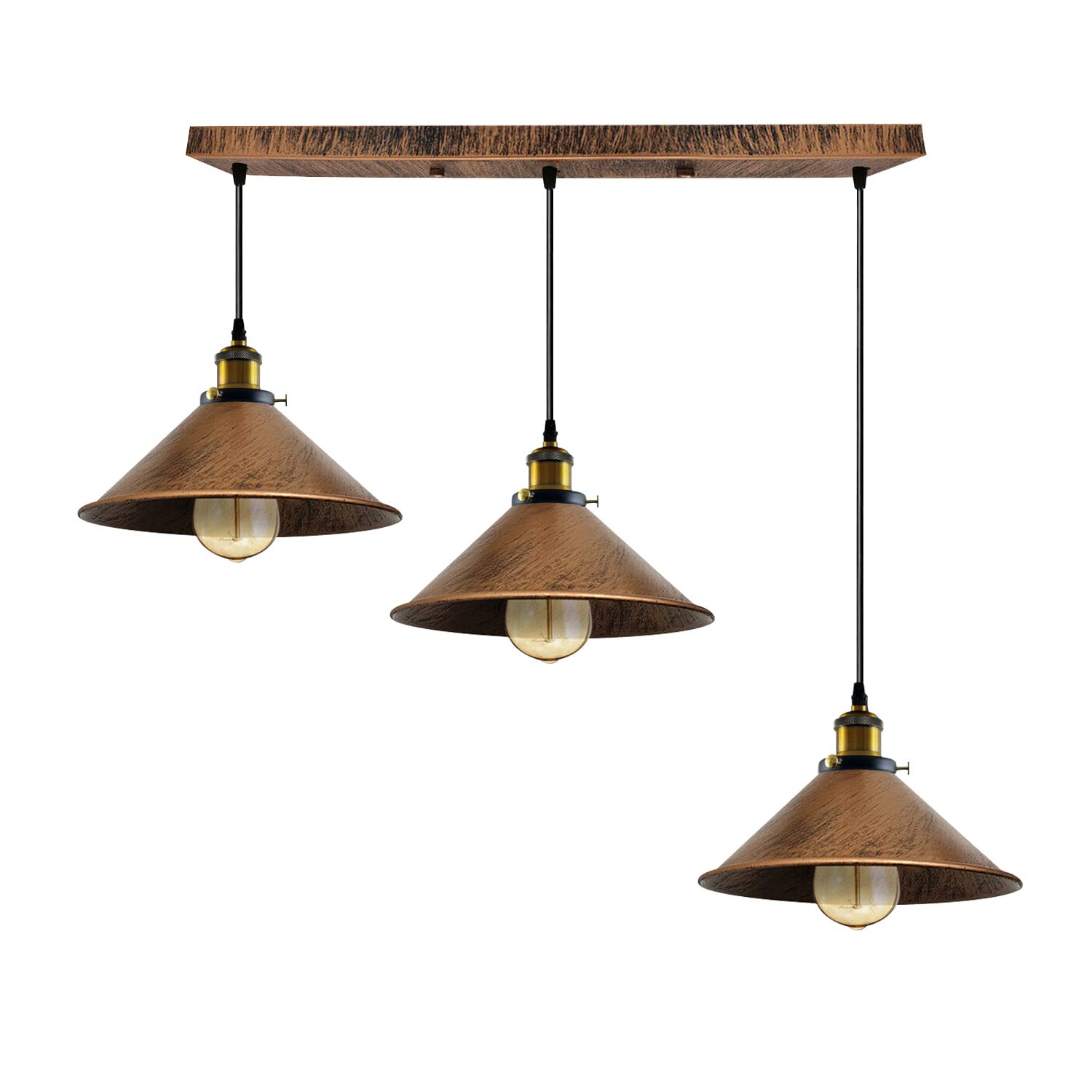 Lustre Cuisine Vintage Rétro Noir & Doré - Suspension Industrielle Design
Suspension luminaire 22cm – Plafonnier 3 têtes en fer noir – Abat-jour Ø22cm – Douille E27 – Longueur câble 100cm réglable