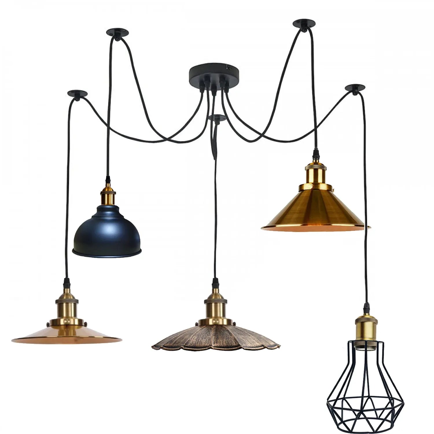 Lustre Suspension Luminaire Plusieurs 5 Fils Métal E27 2m Réglable