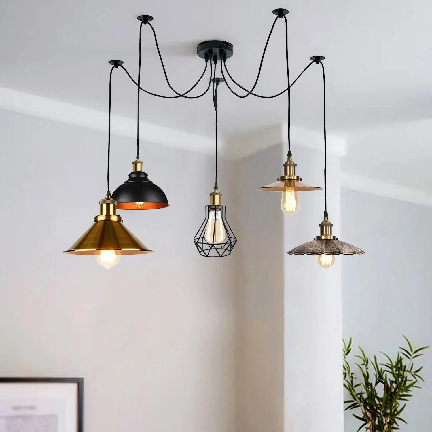 Lustre Suspension Luminaire Plusieurs 5 Fils Métal E27 Suspendu dans le salon