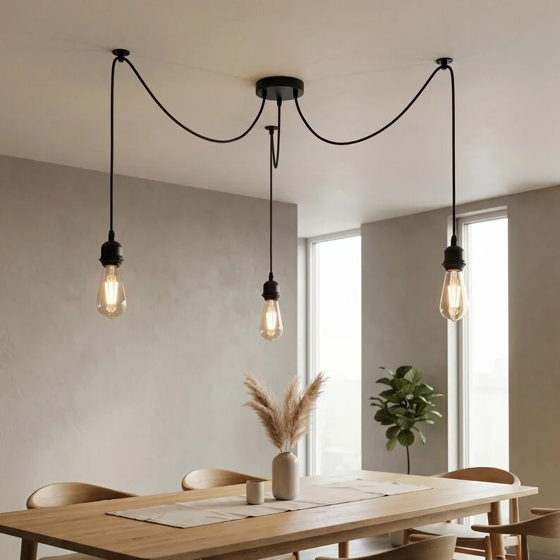 Lustre araignée noir industriel pour salon
