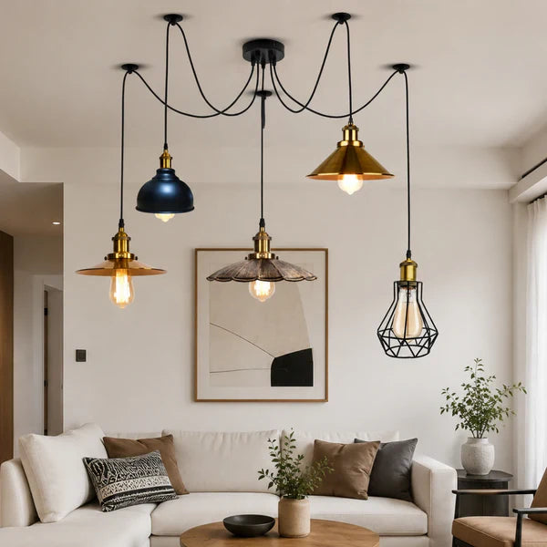Suspension Araignée 5 Fils Dimmable – Lustre Multi-Teintes 2m