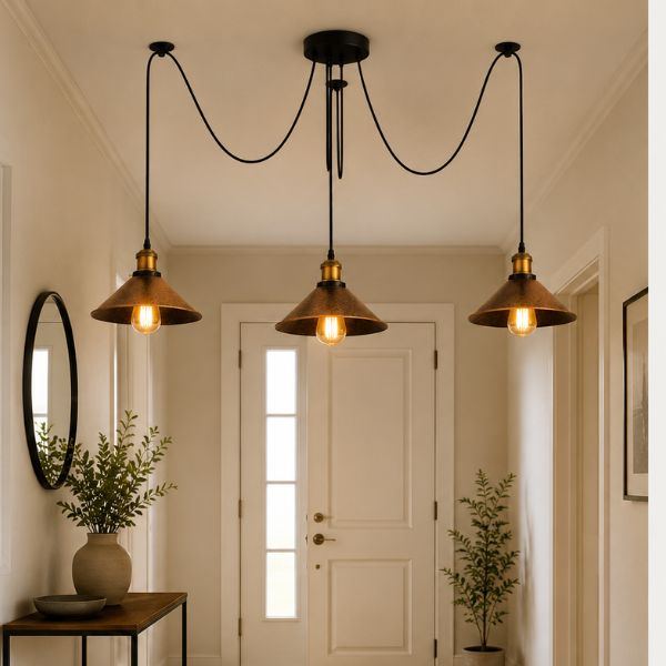Lustre Araignée 3 Fils Cuivre Brossé – Suspension Industrielle E27 2m Réglable