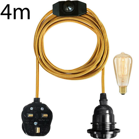 Ensemble de luminaires suspendus avec câble flexible en tissu de 4M, support d'ampoule E27 ~ 3746