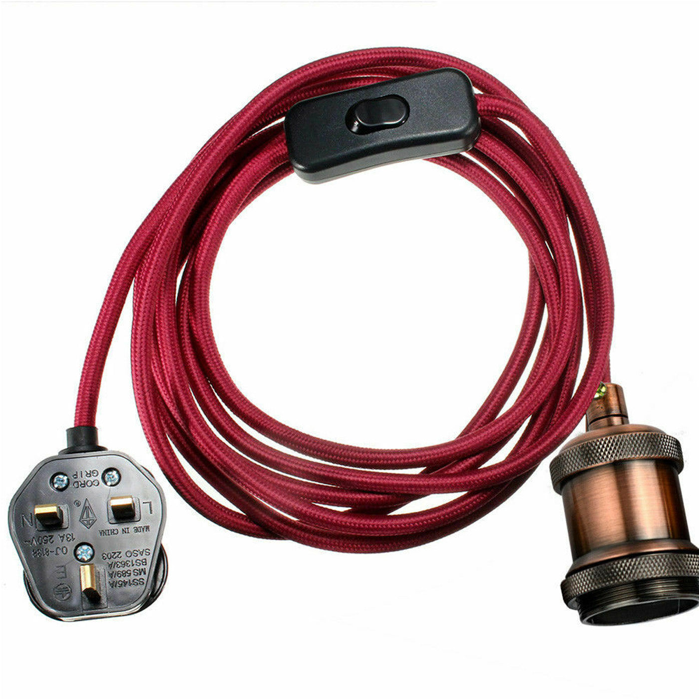 2m Plug In Pendant Set Flex Cable With Bulb Holder