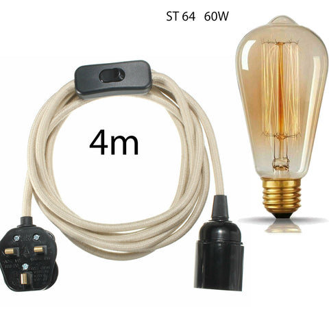 Ensemble de lampes suspendues à brancher avec câble flexible en tissu de 4 m avec porte-ampoule ~ 1497