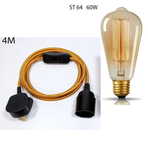 Ensemble de lampes suspendues à brancher avec câble flexible en tissu de 4 m avec porte-ampoule ~ 1497