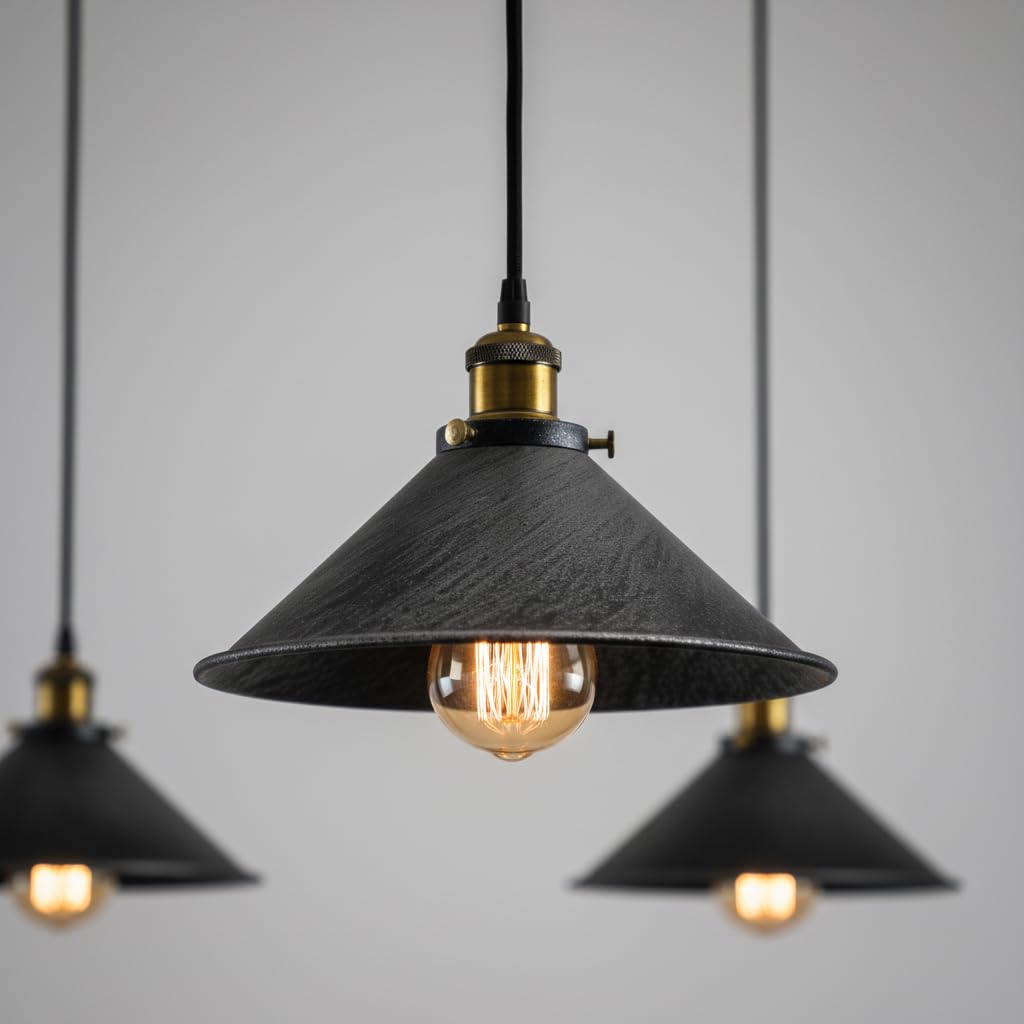 Suspension Luminaire 3 E27 Luminaires en Métal Fer , Lustre Abat-jour Vintage Industrial Plafonnier Cuisine Salle à Manger Chambre Noir