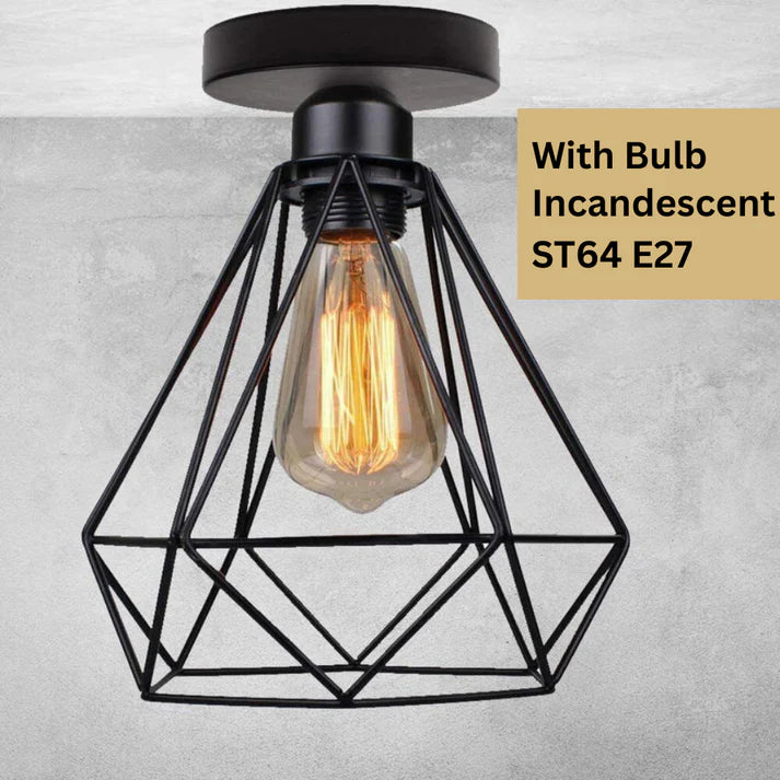 Plafonnier Lustre Cage Fer Noir Industrielle - Tempas - Dimensions