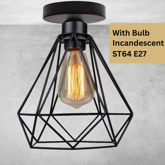 Plafonnier Lustre Cage Fer Noir Industrielle - Tempas - Dimensions