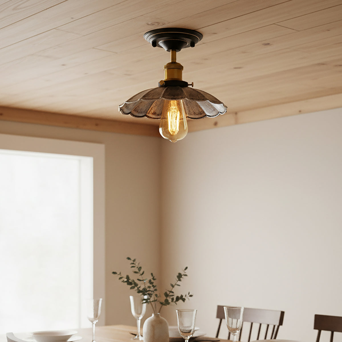 Plafonnier industriel métal avec culot E27 et design style parasol