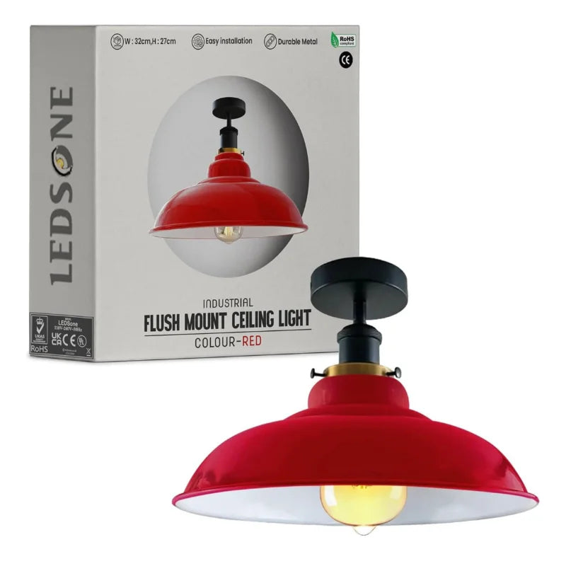 Plafonnier rouge vintage semi-encastré