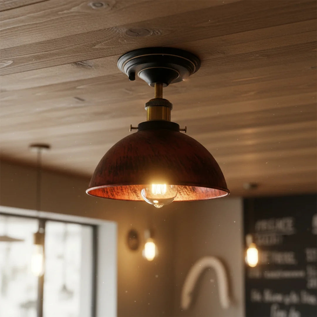 Plafonnier vintage industriel coloris rouge