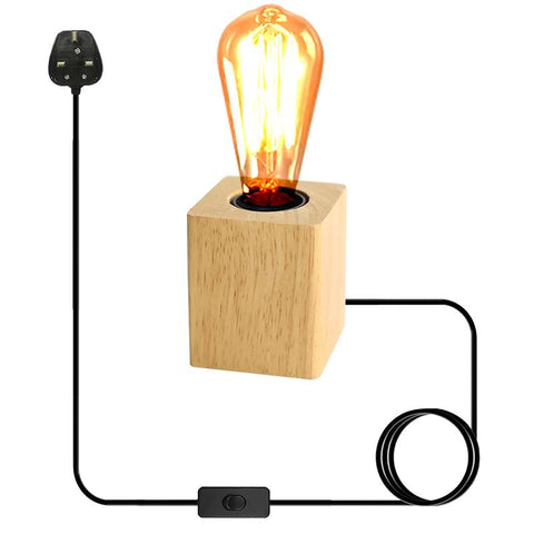 Base de lampe de table en bois E27 220V, lumière à brancher avec interrupteur marche/arrêt ~ 4557